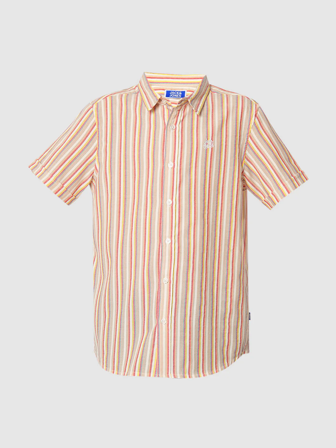 Boys Beige Striped Short Sleeves Shirt - Image 7