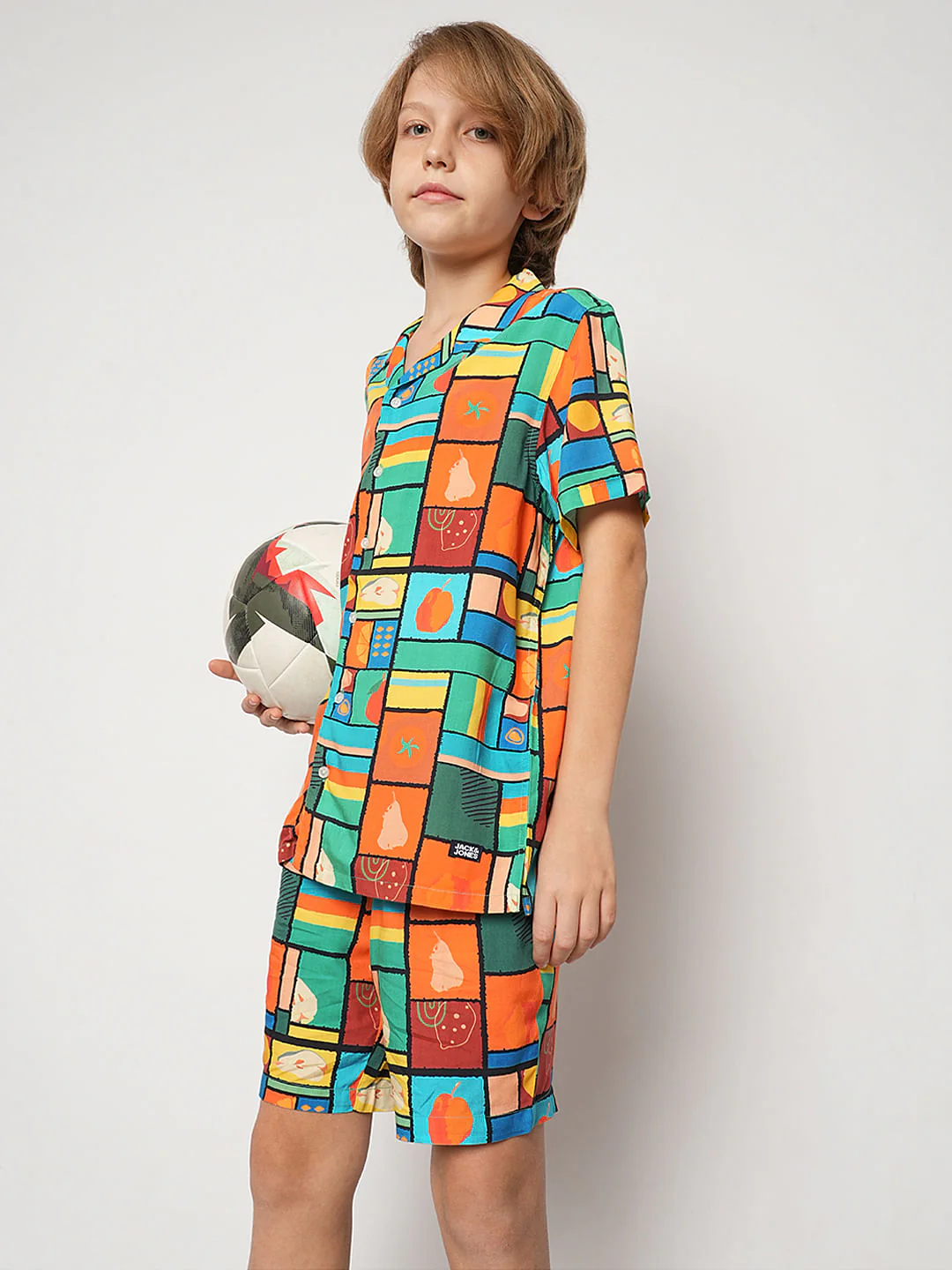 Boys Orange Printed Co-ord Set Shirt
