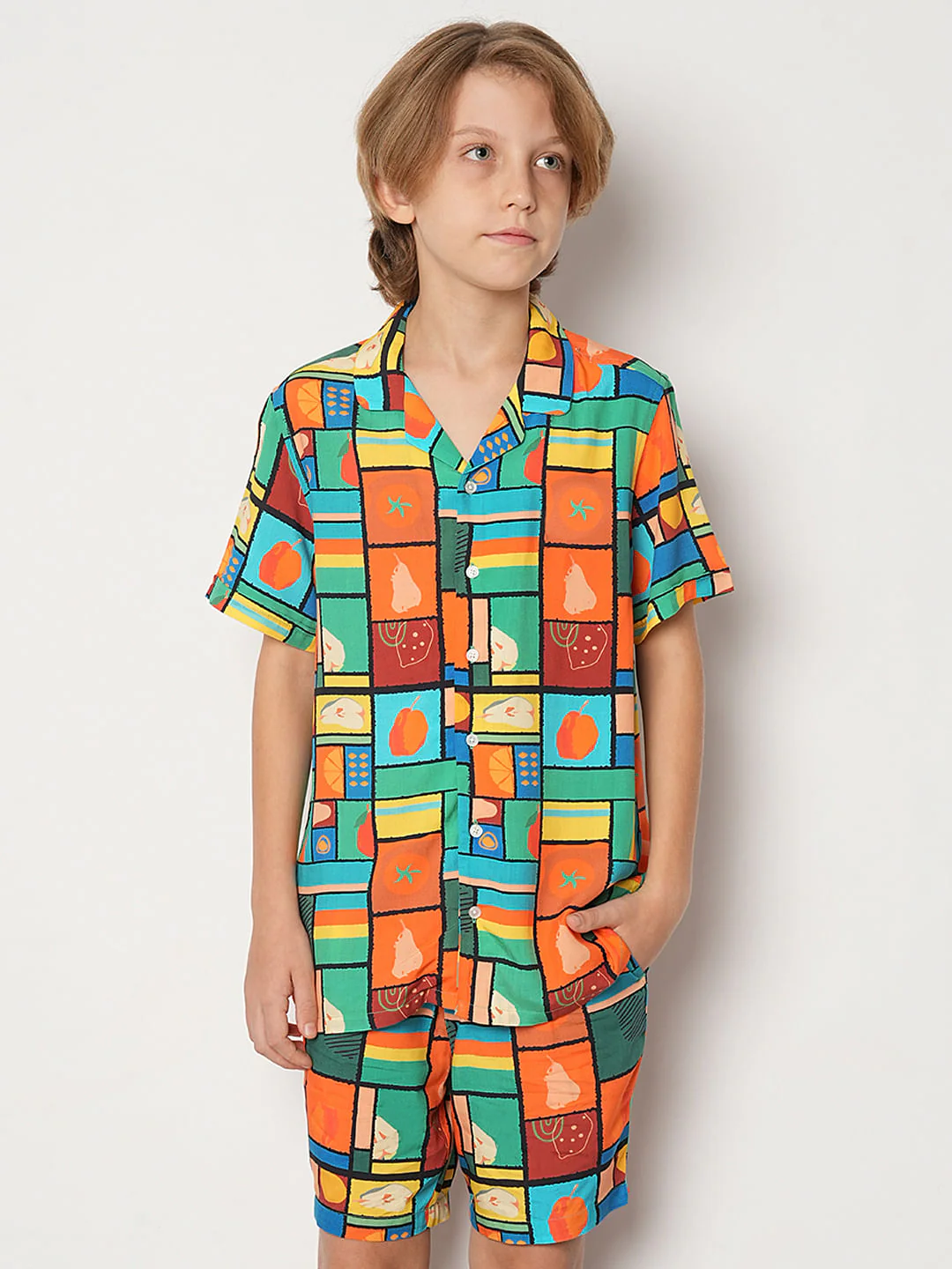 Boys Orange Printed Co-ord Set Shirt - Image 2