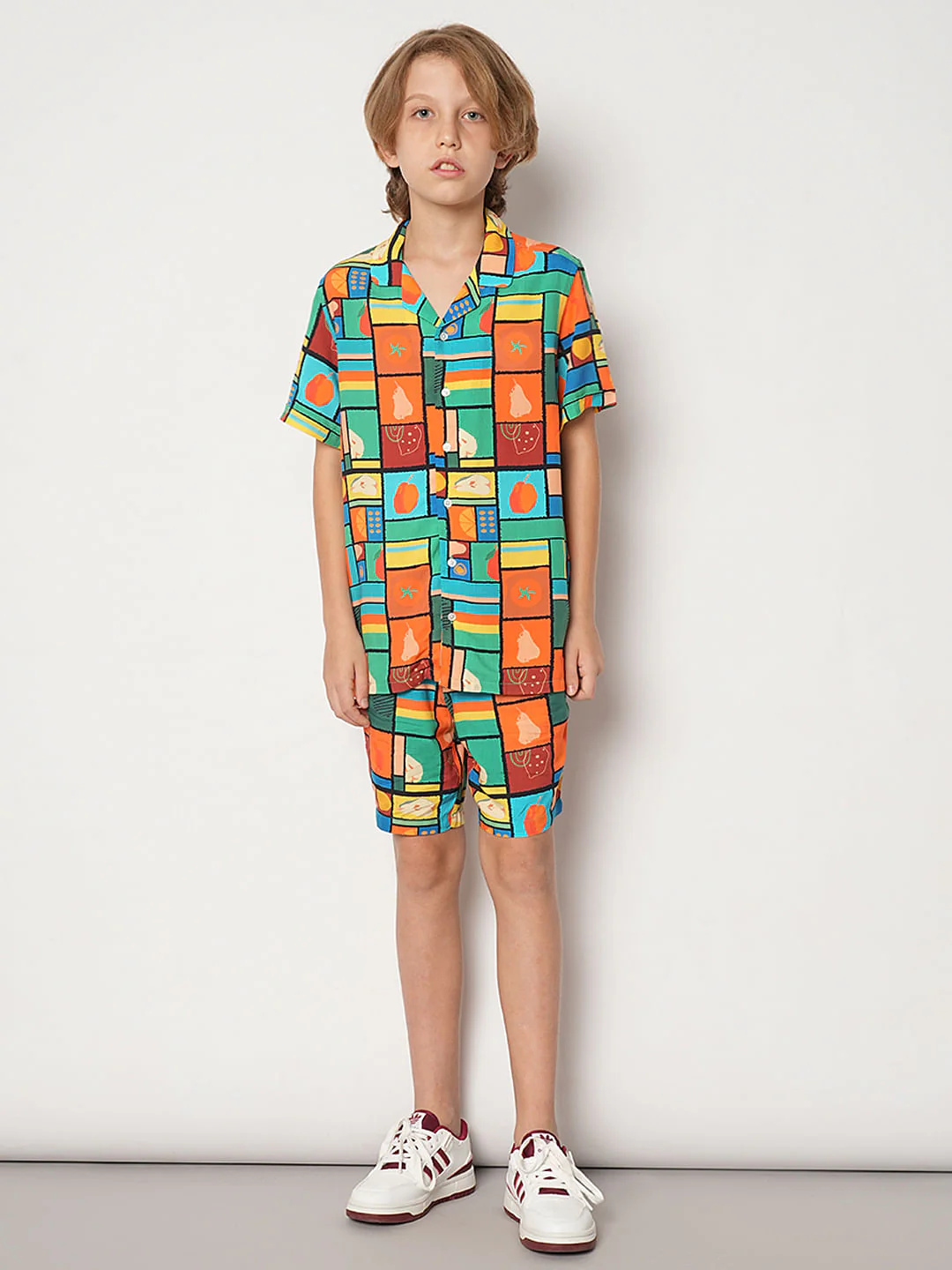 Boys Orange Printed Co-ord Set Shirt - Image 5