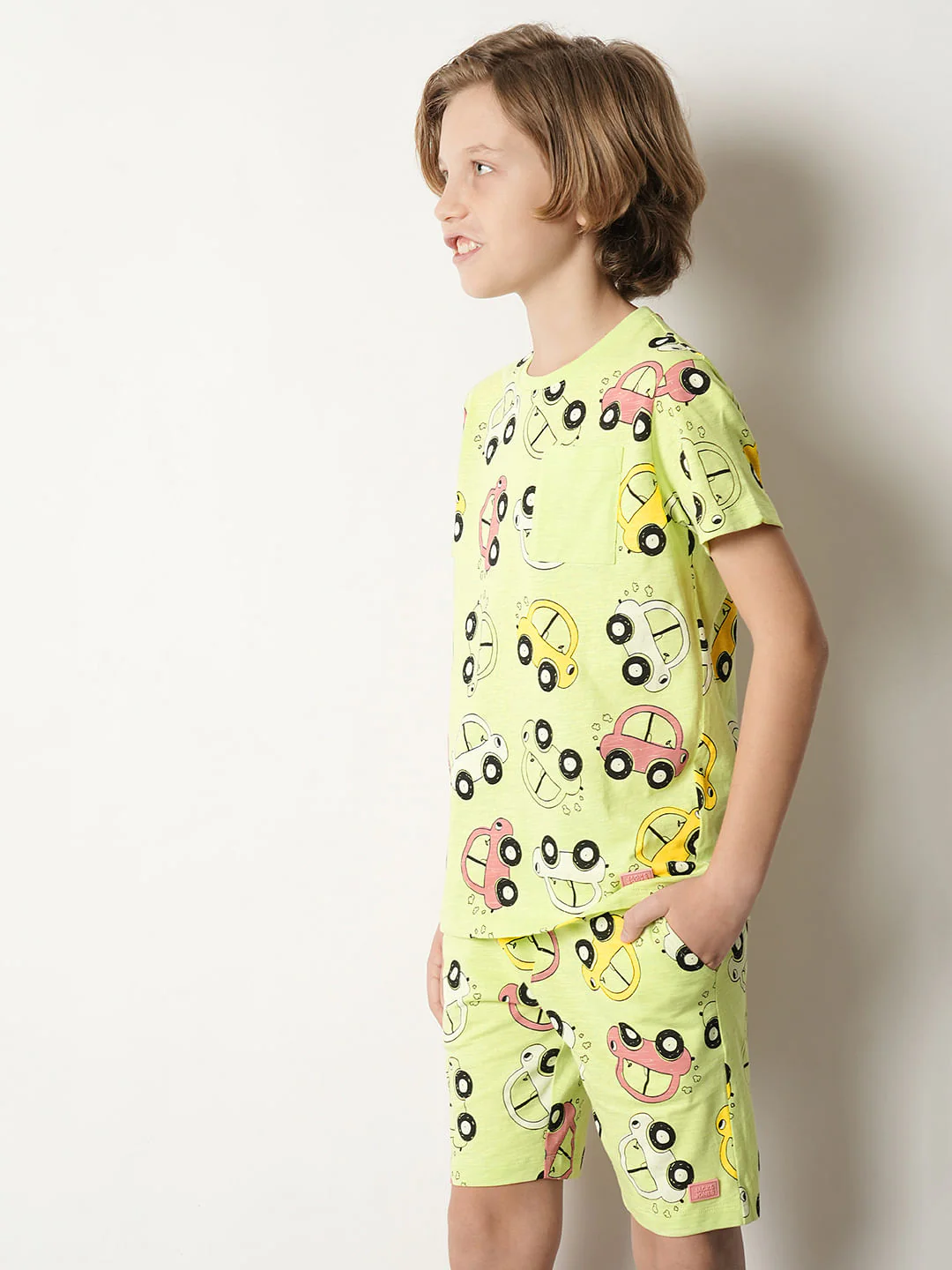 Boys Green Printed Co-ord Set T-shirt - Image 3