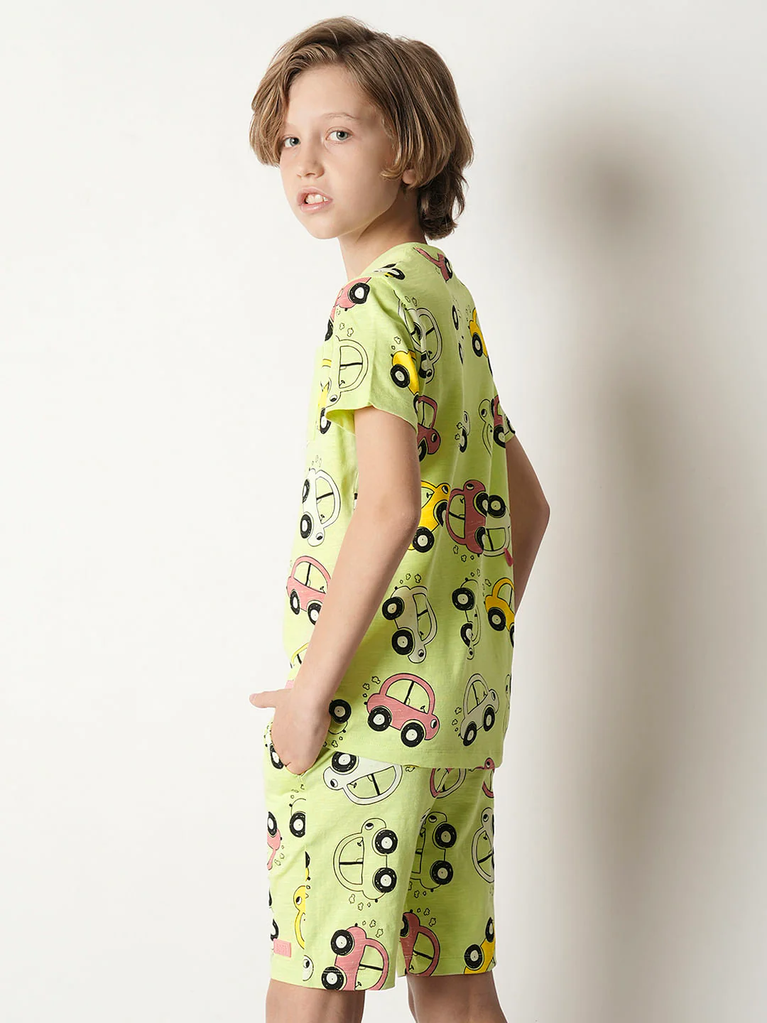 Boys Green Printed Co-ord Set T-shirt - Image 4