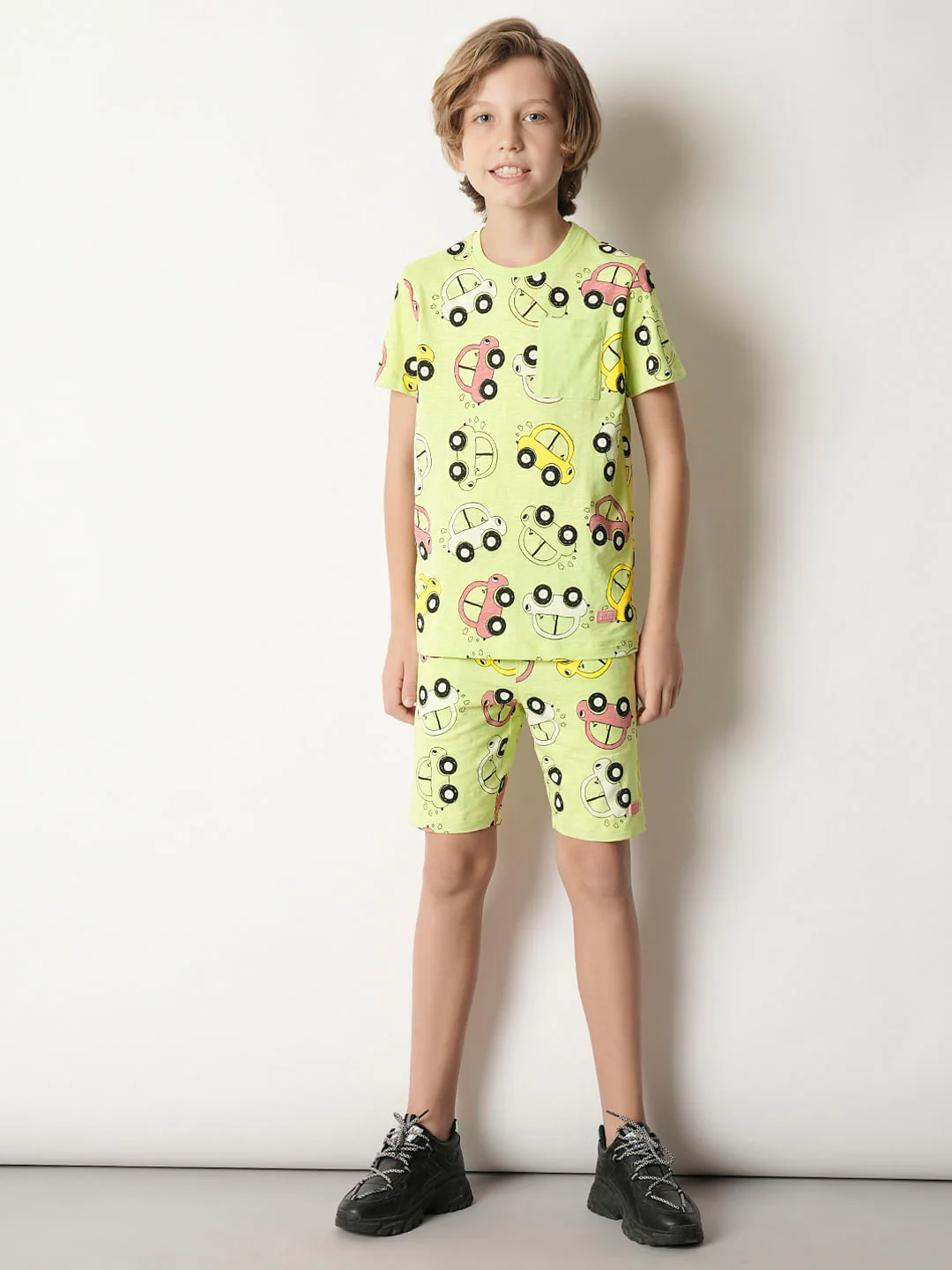 Boys Green Printed Co-ord Set T-shirt - Image 5