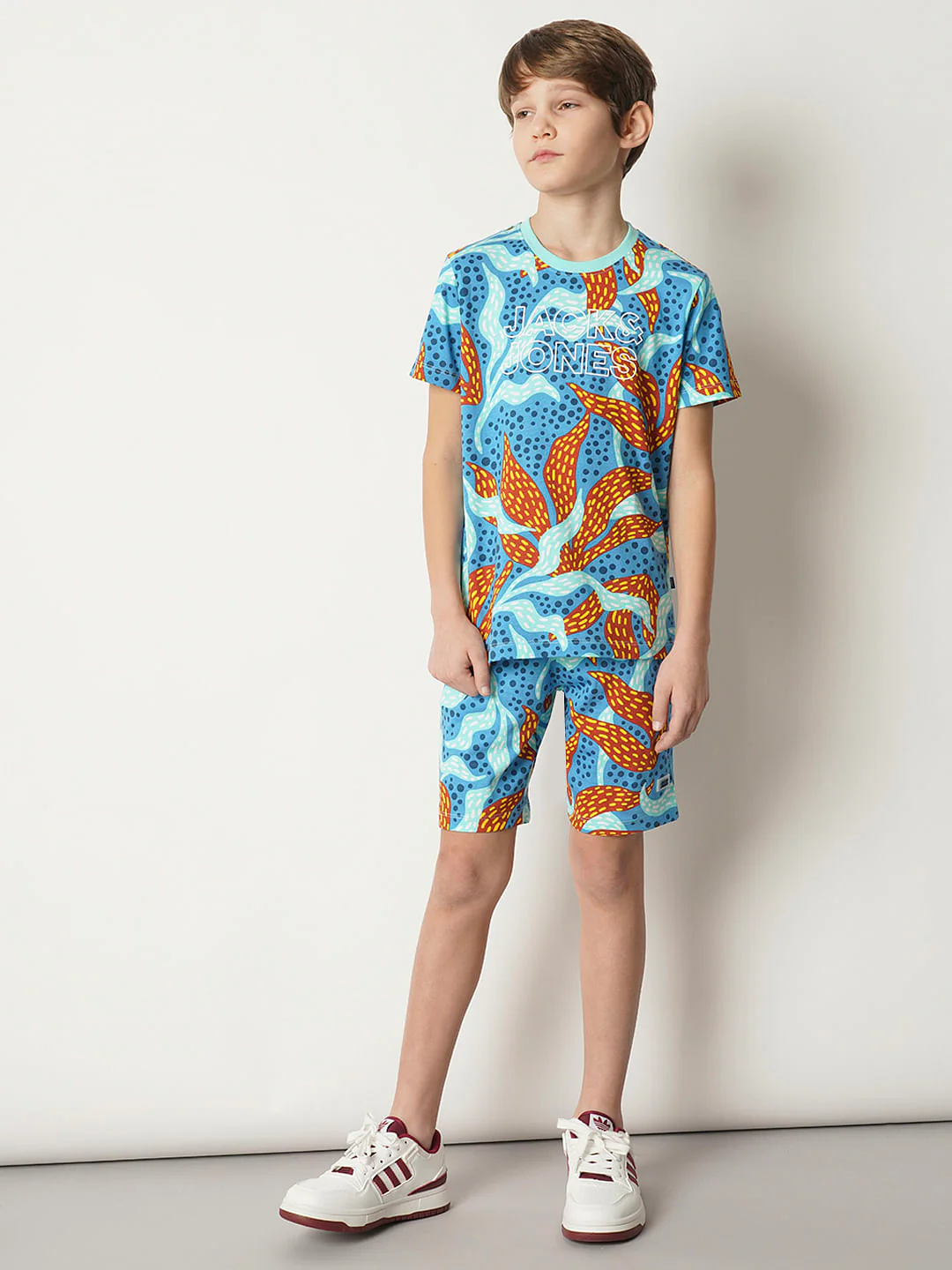 Boys Blue Coral Print Co-ord Set T-shirt - Image 5