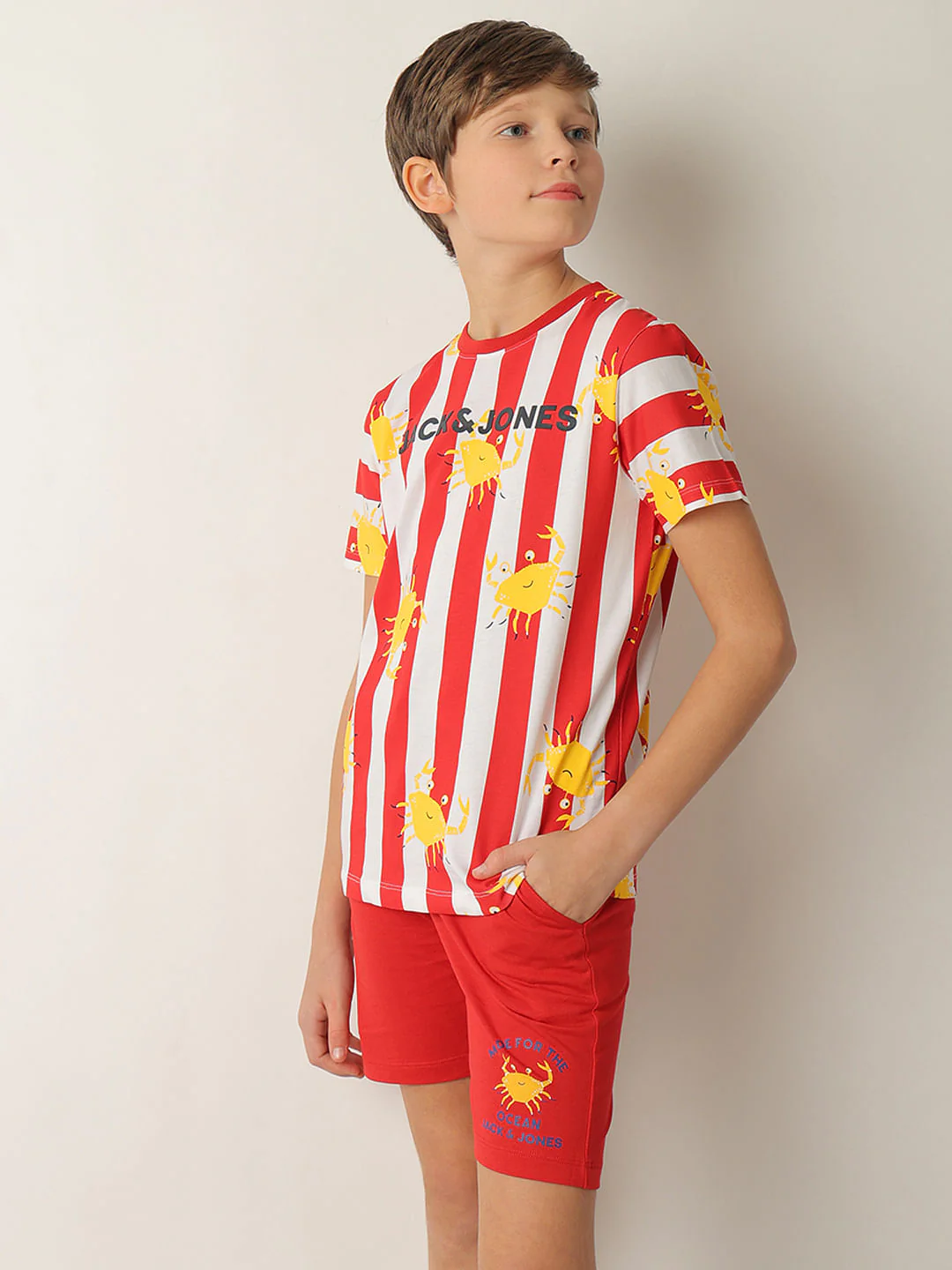 Boys Red Striped Co-ord Set T-shirt - Image 3