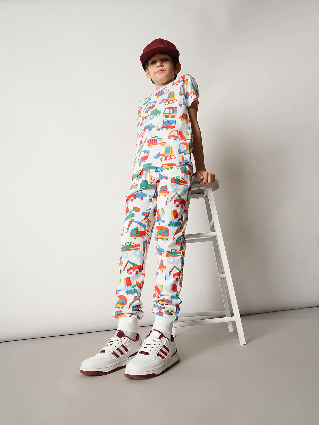 Boys White Car Print Co-ord Set T-shirt