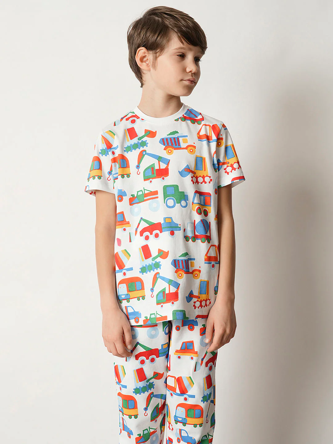 Boys White Car Print Co-ord Set T-shirt - Image 2