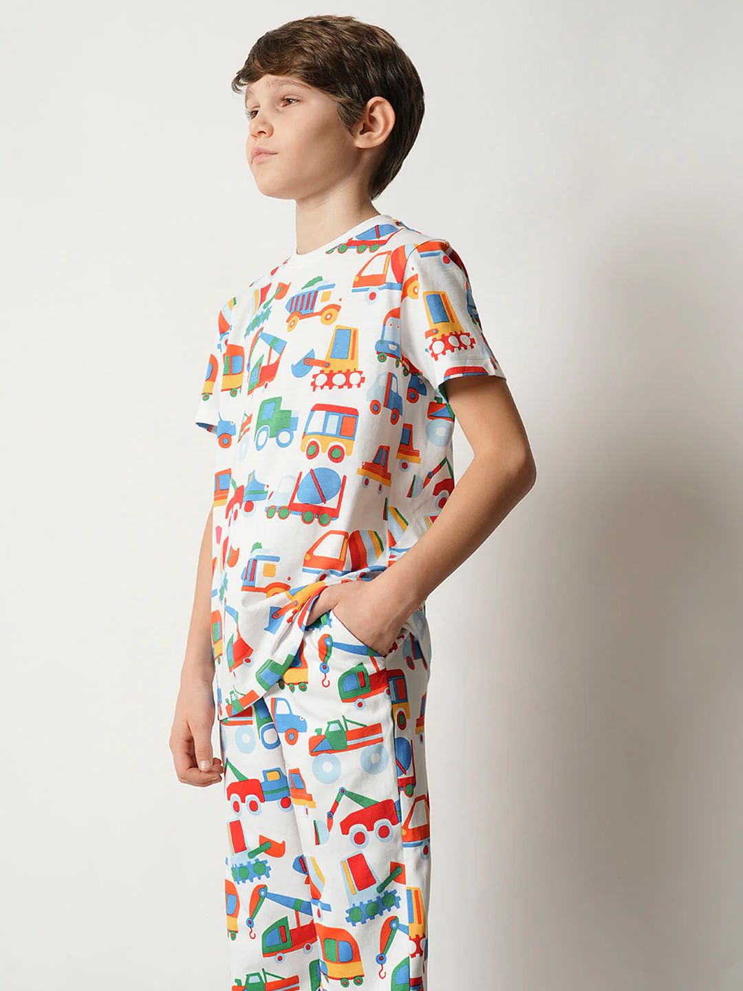 Boys White Car Print Co-ord Set T-shirt - Image 3