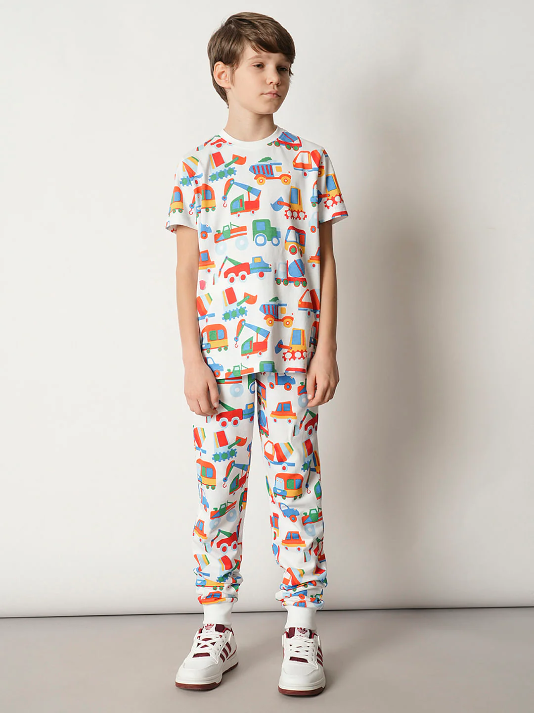 Boys White Car Print Co-ord Set T-shirt - Image 5