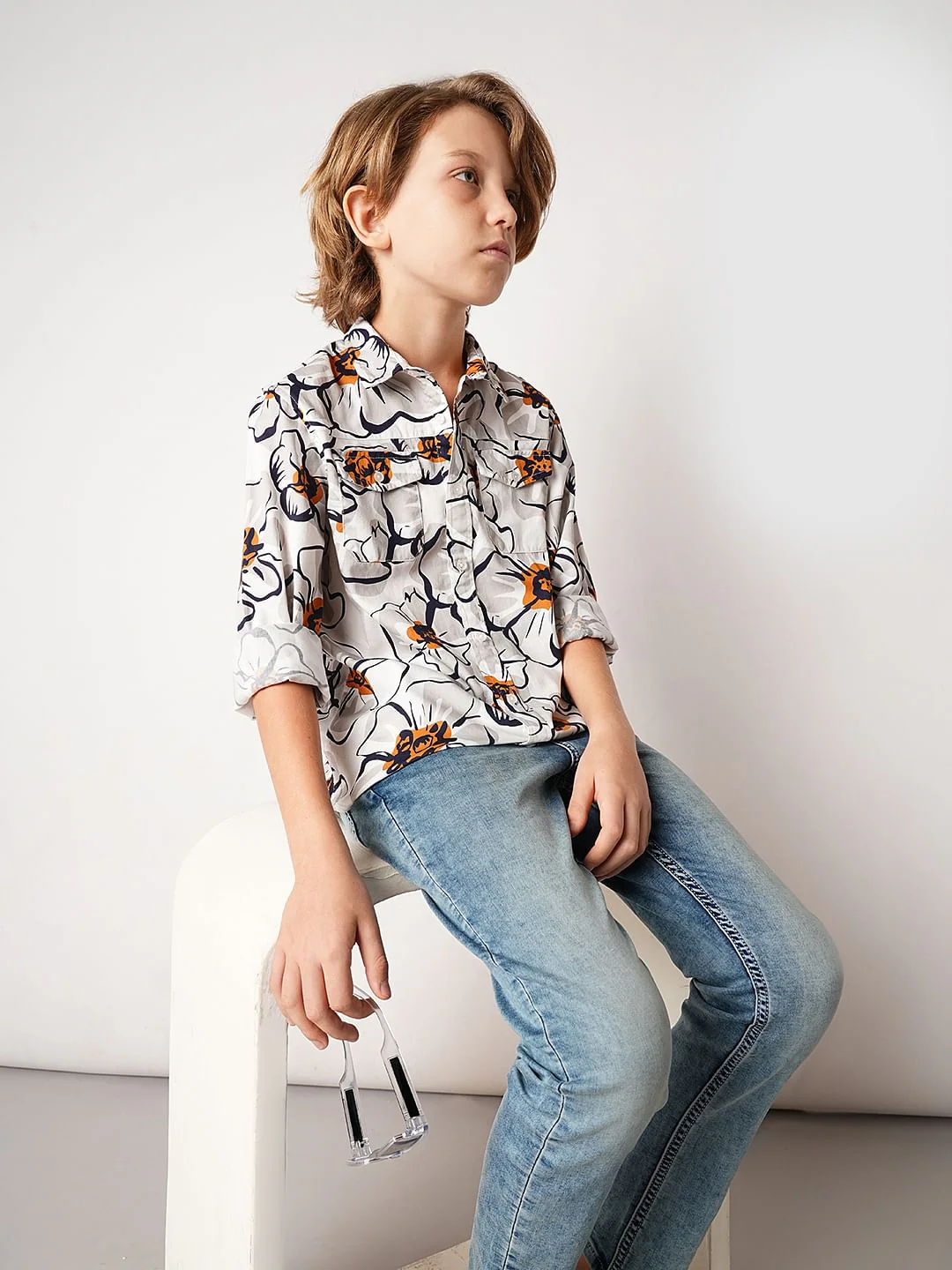 White Floral Print Shirt