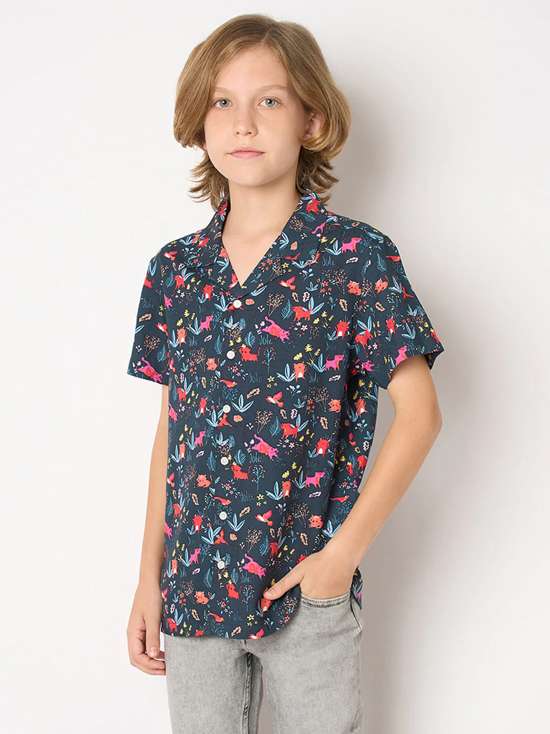 Boys Blue Printed Short Sleeves Shirt - Image 3