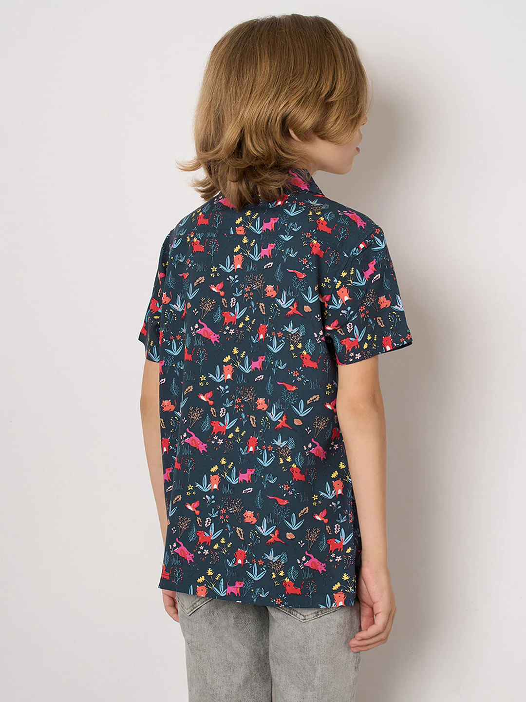 Boys Blue Printed Short Sleeves Shirt - Image 4