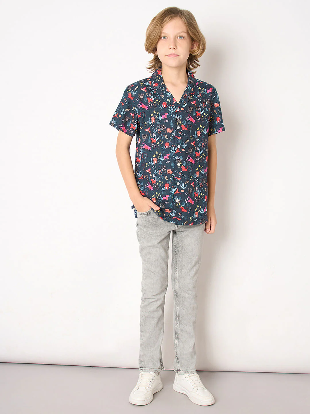 Boys Blue Printed Short Sleeves Shirt - Image 5