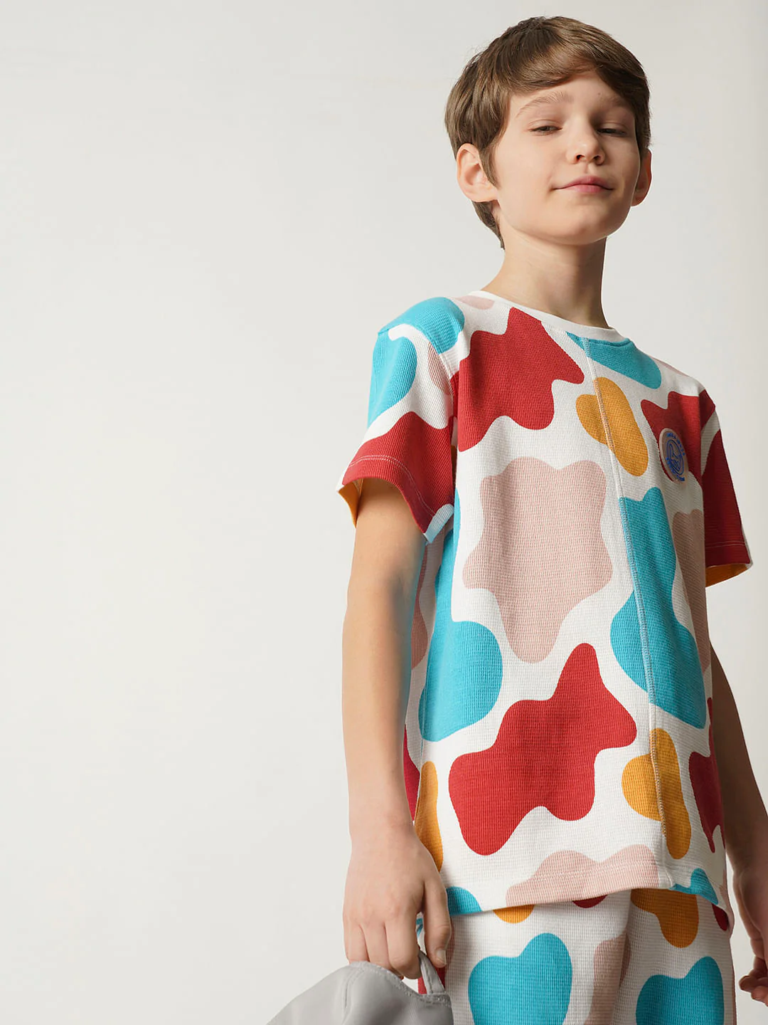 Boys White Colourblocked Co-ord Set T-shirt
