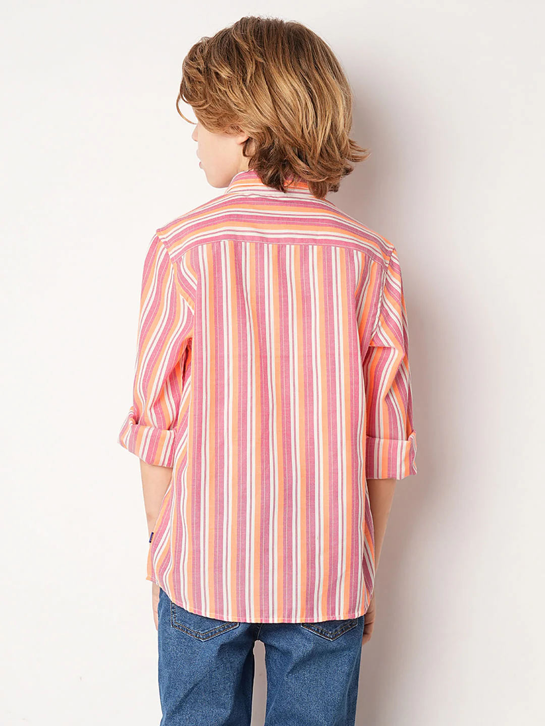 Peach Striped Full Sleeves Shirt - Image 4
