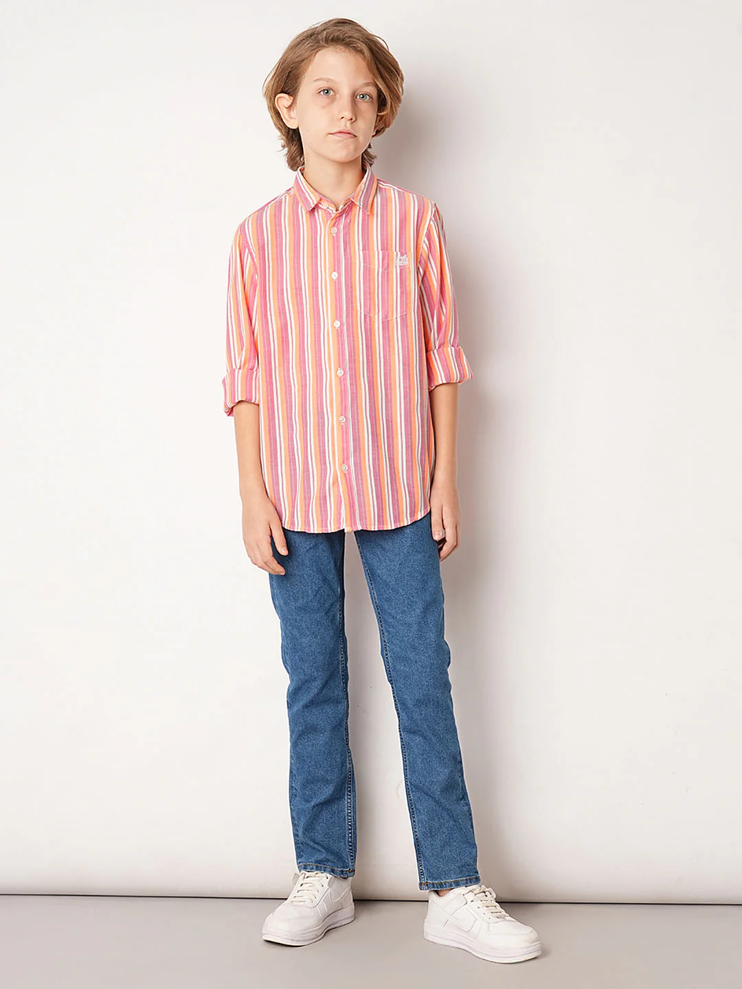Peach Striped Full Sleeves Shirt - Image 5