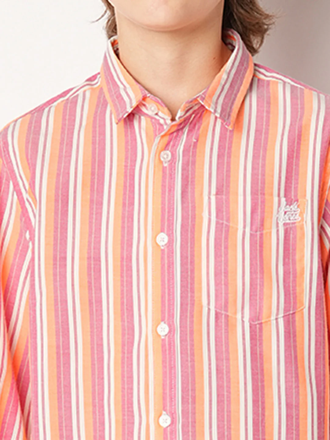 Peach Striped Full Sleeves Shirt - Image 6