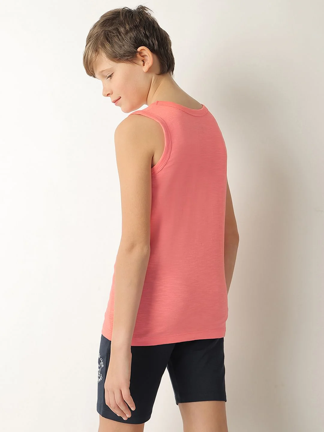 Boys Peach Printed Sleeveless T-shirt - Image 4