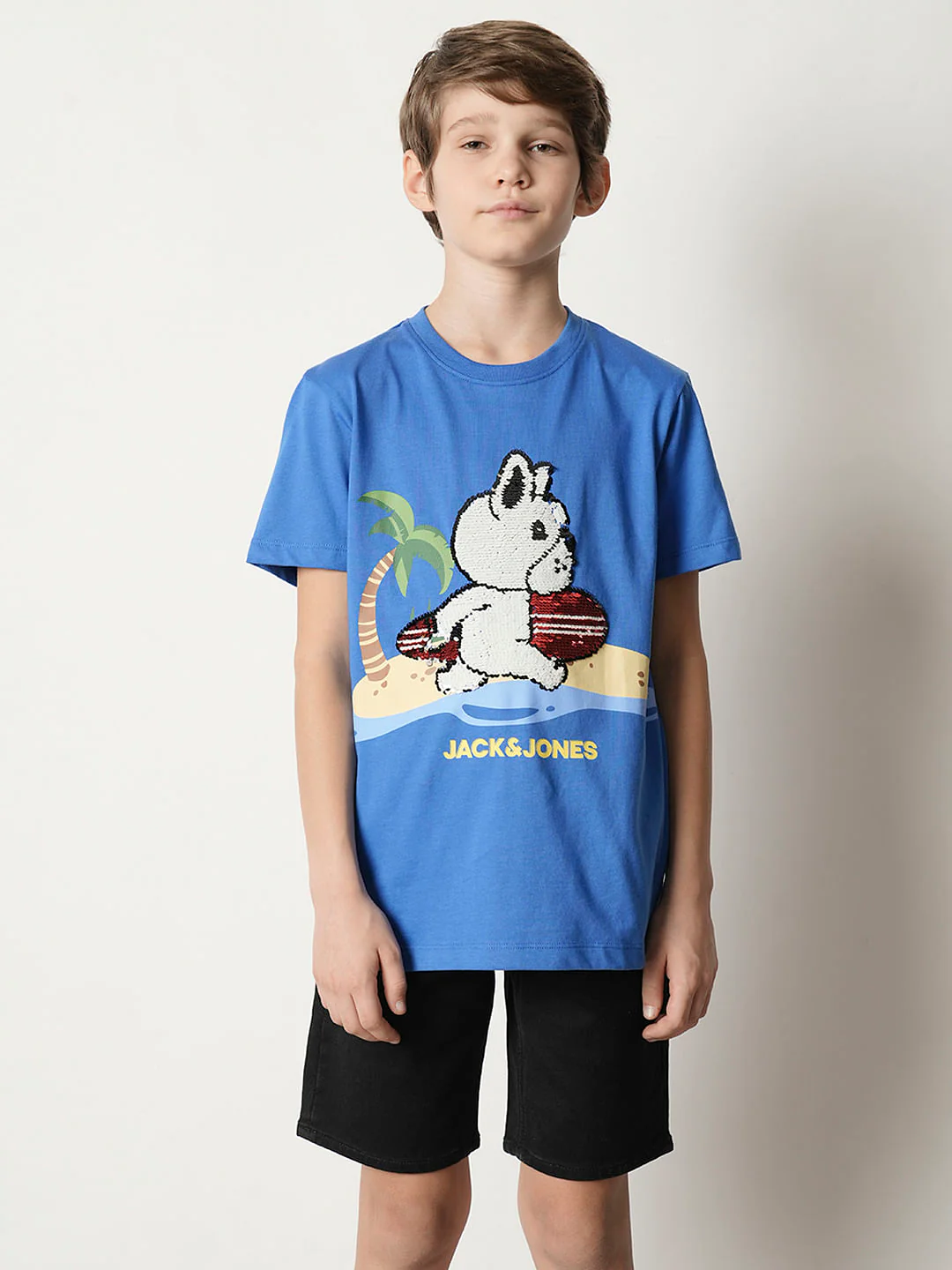 Boys Blue Sequined Graphic T-shirt - Image 2