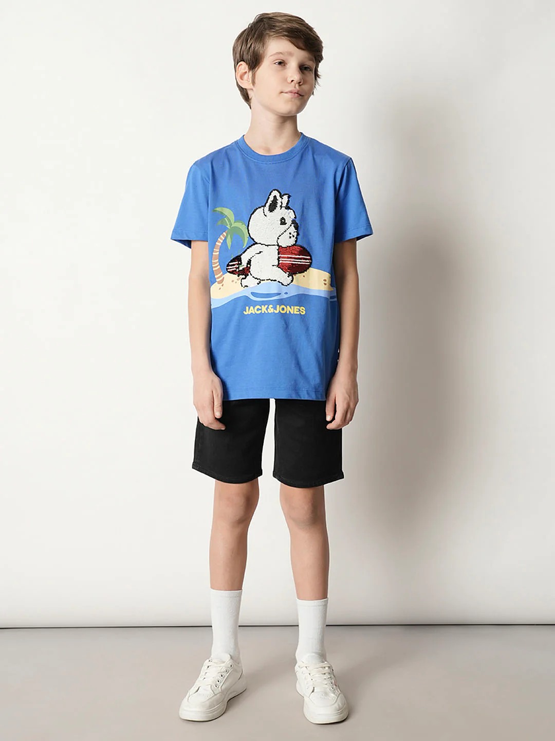 Boys Blue Sequined Graphic T-shirt - Image 5