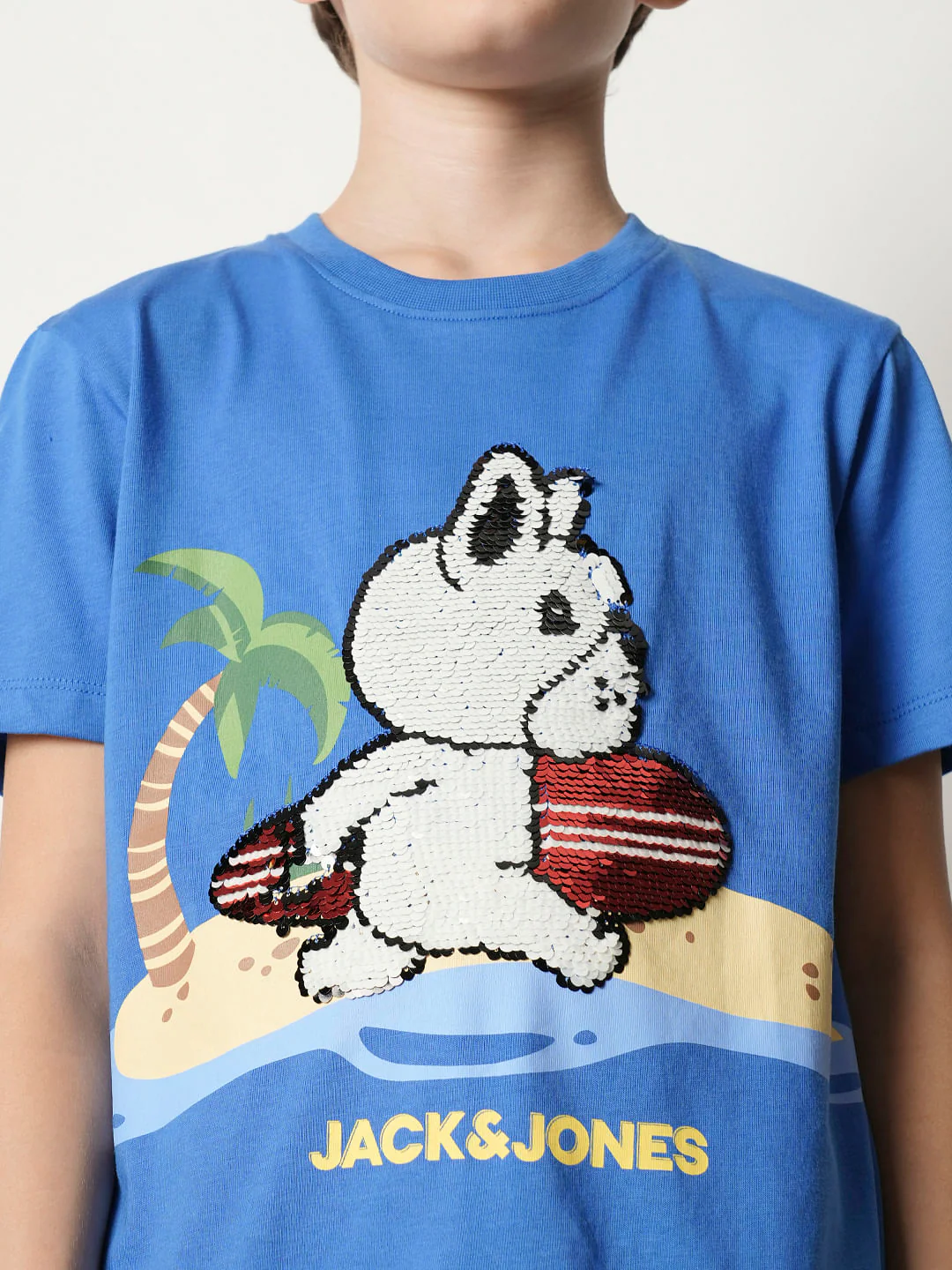 Boys Blue Sequined Graphic T-shirt - Image 6