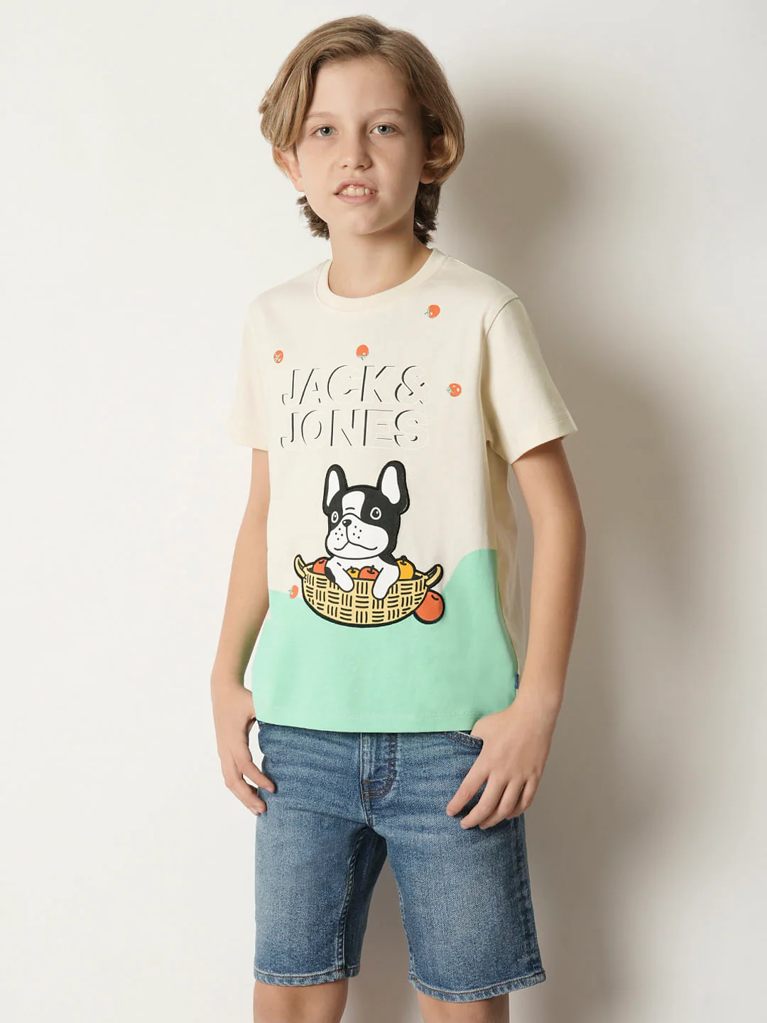 Boys Beige Colourblocked Crew Neck T-shirt - Image 2
