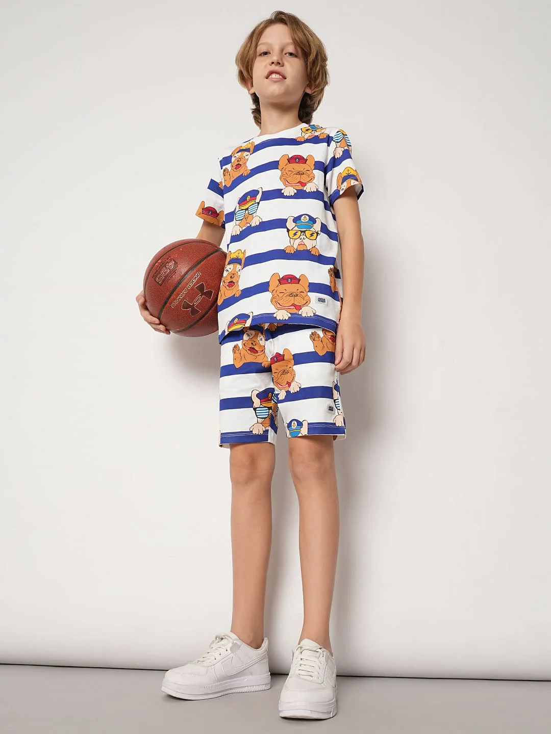 Boys Blue Striped Co-ord Set T-shirt