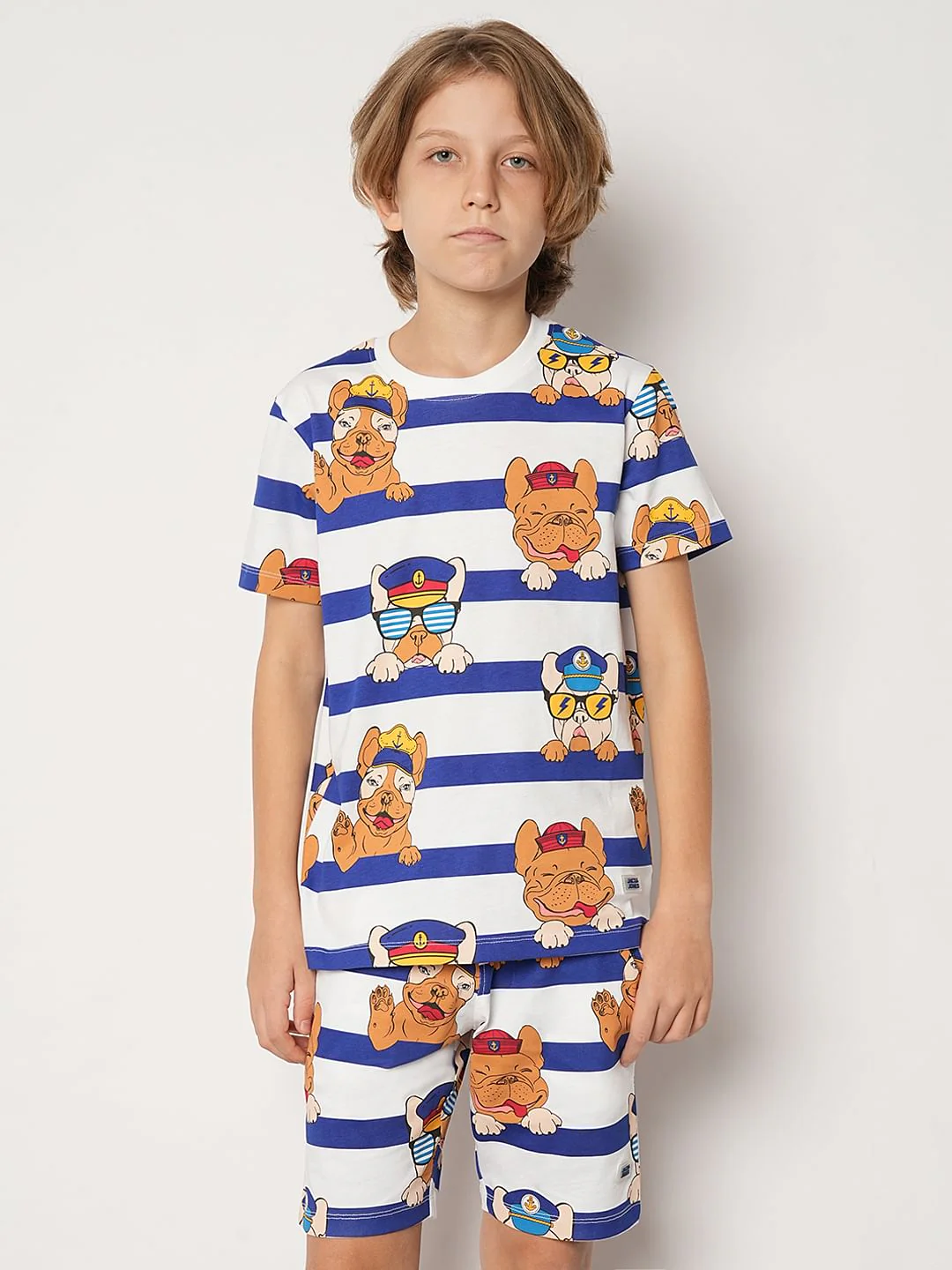 Boys Blue Striped Co-ord Set T-shirt - Image 2