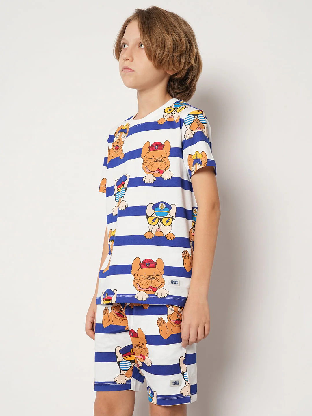 Boys Blue Striped Co-ord Set T-shirt - Image 3