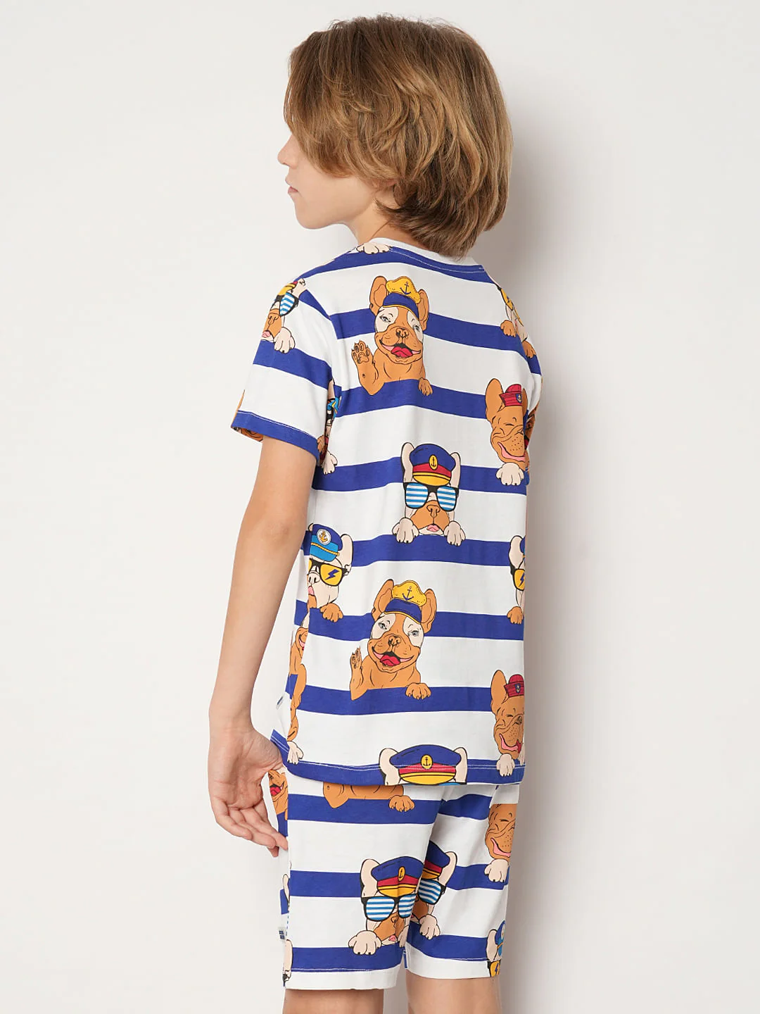 Boys Blue Striped Co-ord Set T-shirt - Image 4