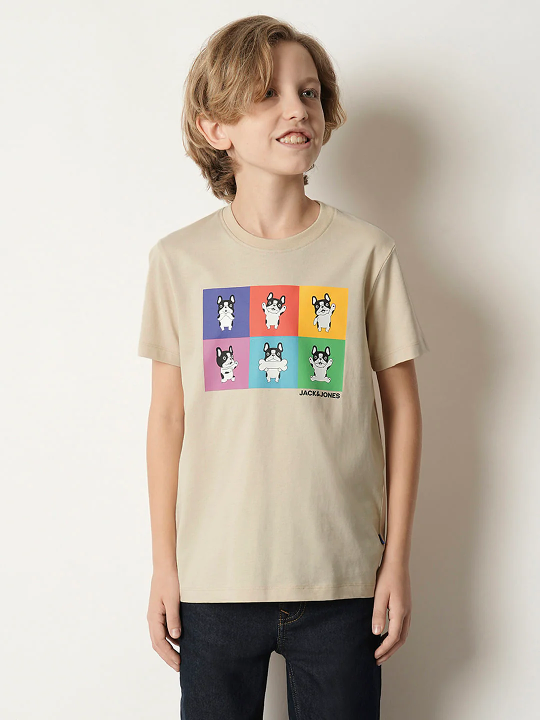 Boys Beige Doggo Print T-shirt - Image 2