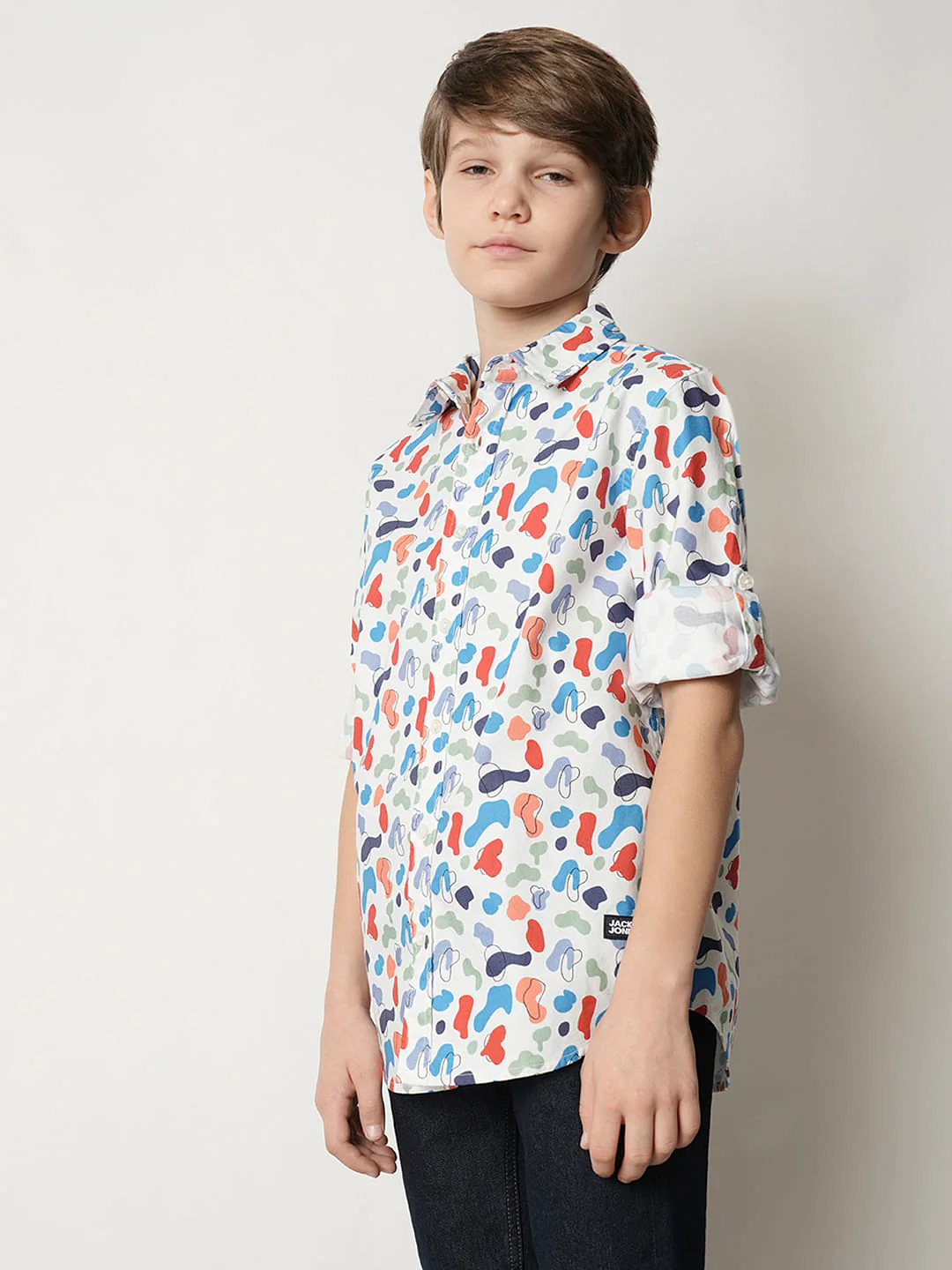 Boys White Printed Full Sleeves Shirt - Image 3