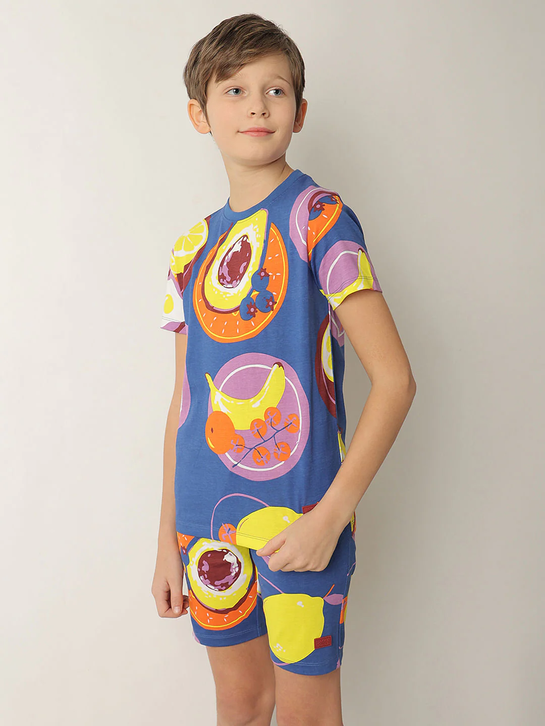 Boys Blue Fruit Print Co-ord Set T-shirt - Image 3