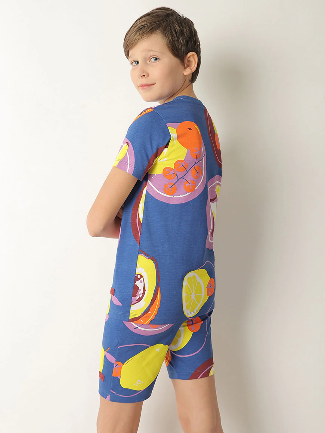 Boys Blue Fruit Print Co-ord Set T-shirt - Image 4
