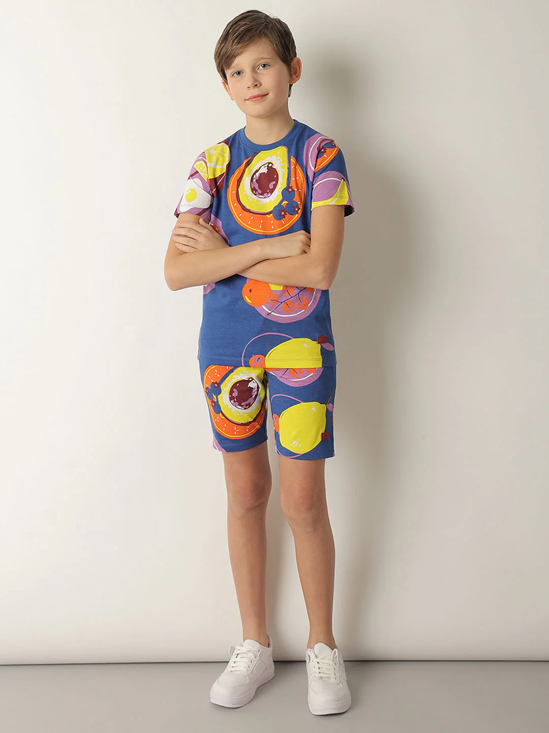 Boys Blue Fruit Print Co-ord Set T-shirt - Image 5