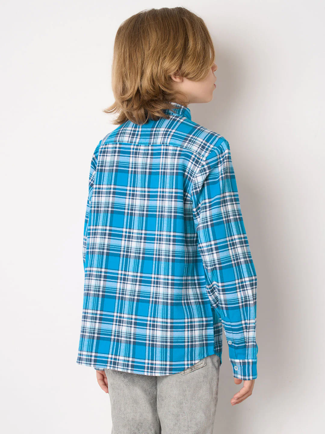 Boys Blue Check Full Sleeves Shirt - Image 4