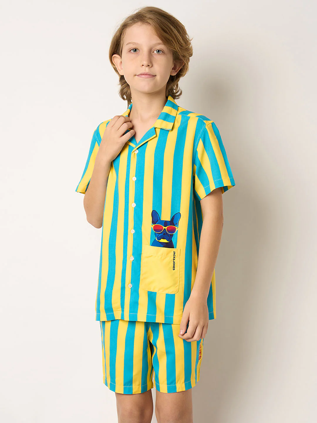 Boys Yellow Striped Co-ord Set Shirt - Image 2