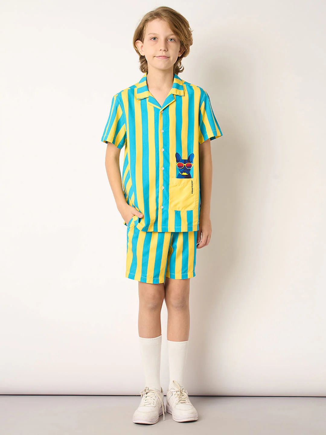 Boys Yellow Striped Co-ord Set Shirt - Image 5