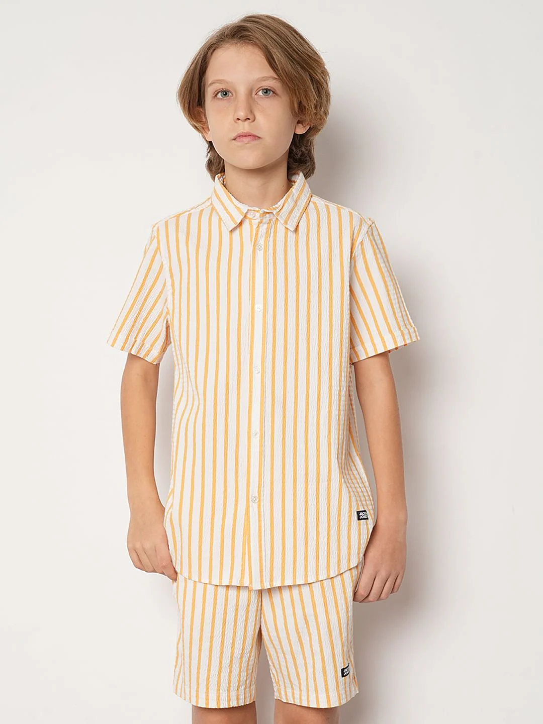 Boys Yellow Striped Co-ord Set Shirt - Image 2