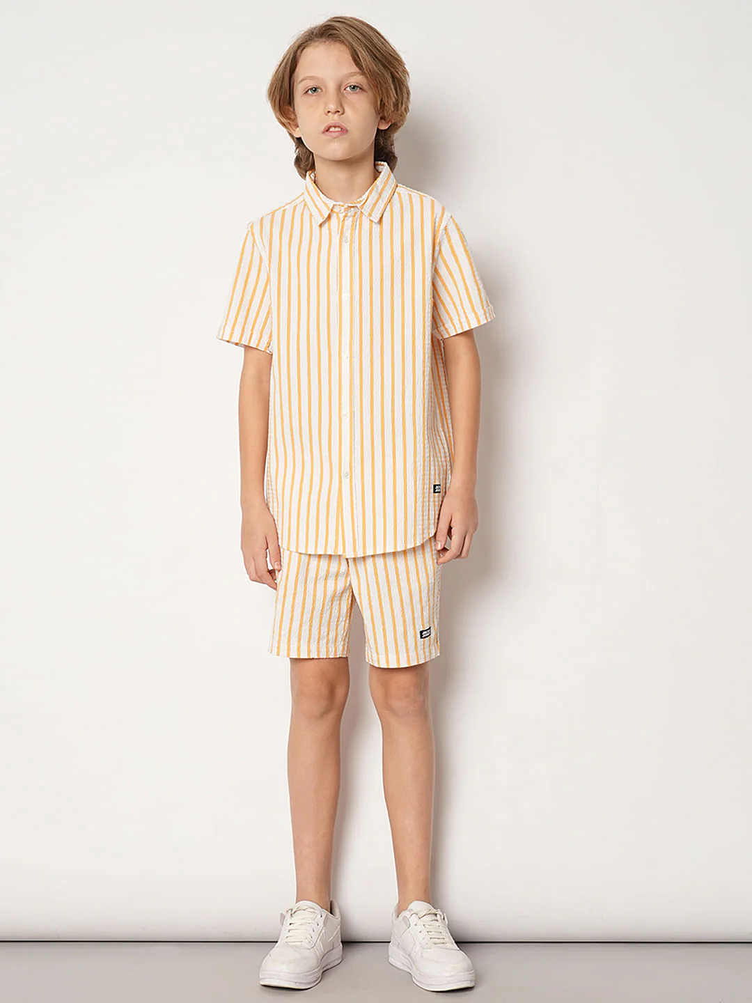 Boys Yellow Striped Co-ord Set Shirt - Image 5