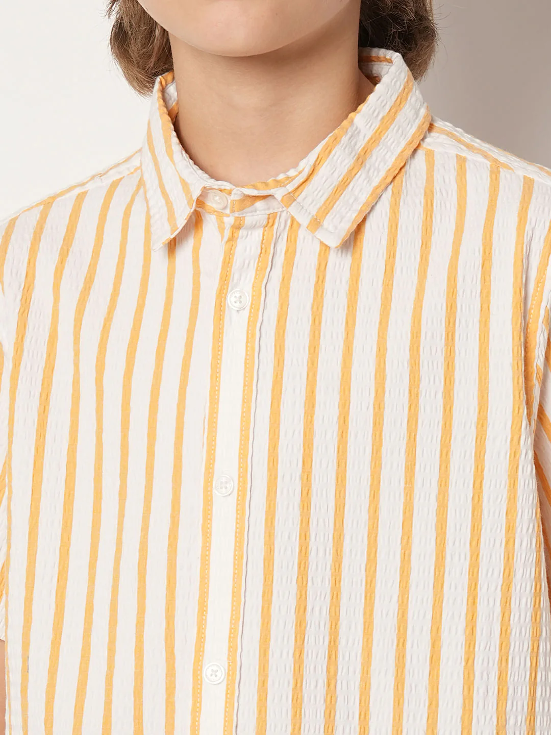 Boys Yellow Striped Co-ord Set Shirt - Image 6