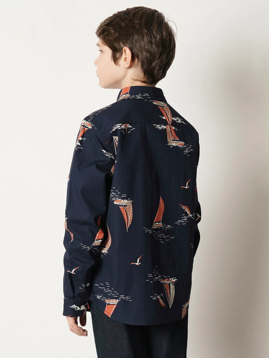 Boys Blue Boat Print Full Sleeves Shirt - Image 4