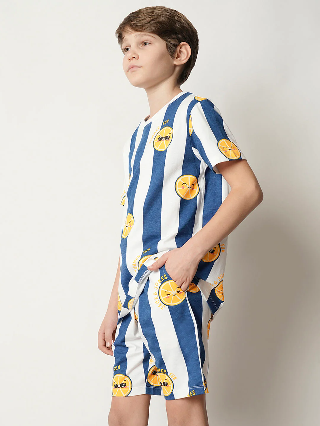 Boys Blue Smiley Print Co-ord Set T-shirt - Image 3