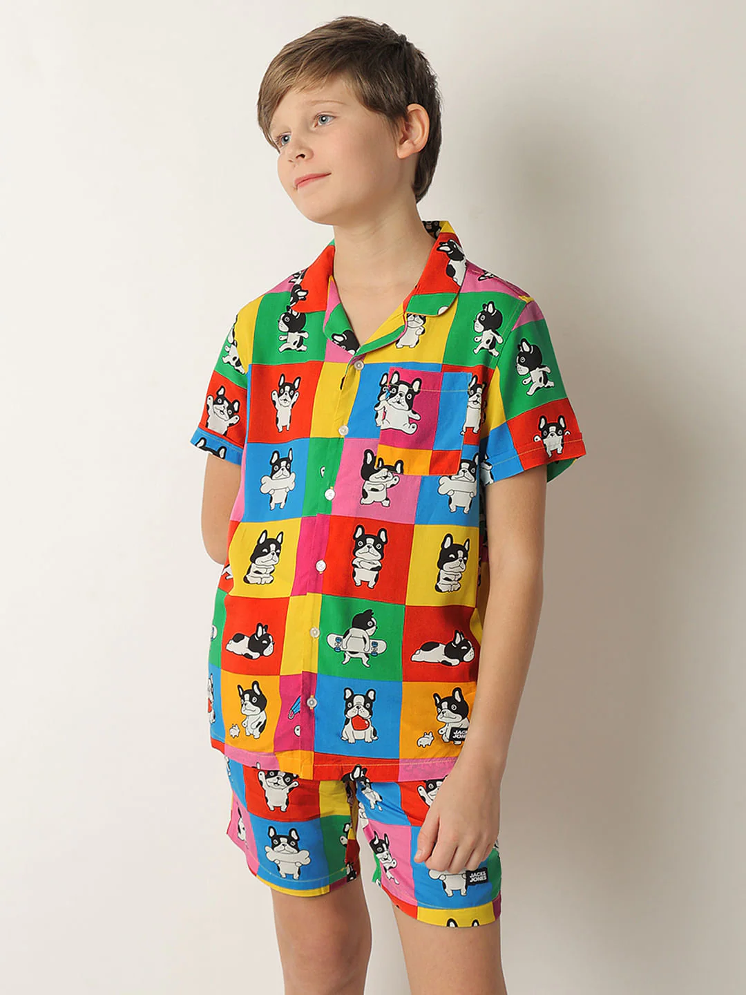 Boys Orange Colourblocked Co-ord Set Shirt - Image 2