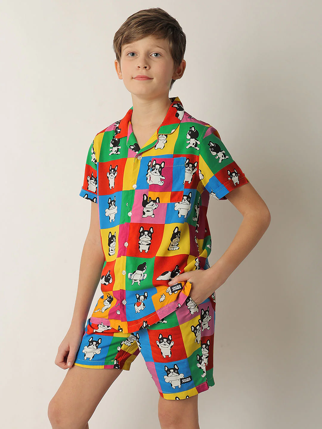 Boys Orange Colourblocked Co-ord Set Shirt - Image 3