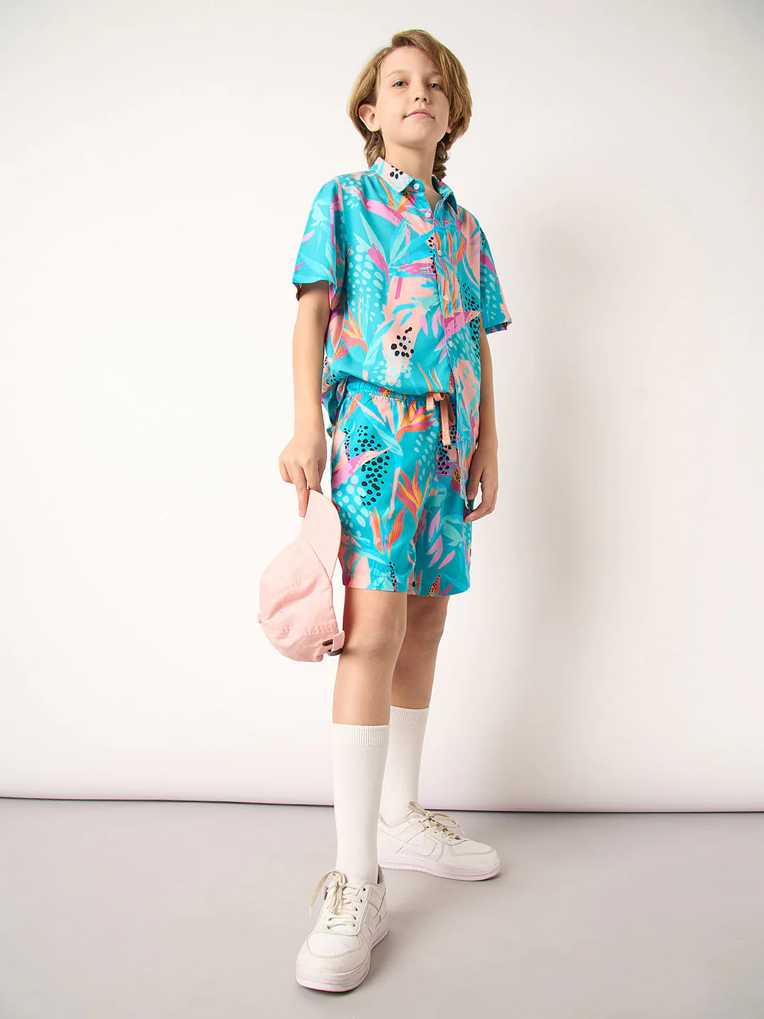 Boys Blue Tropical Print Co-ord Set Shirt