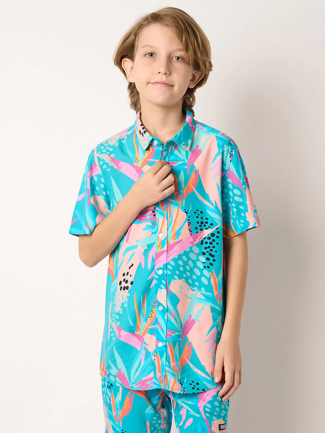 Boys Blue Tropical Print Co-ord Set Shirt - Image 2