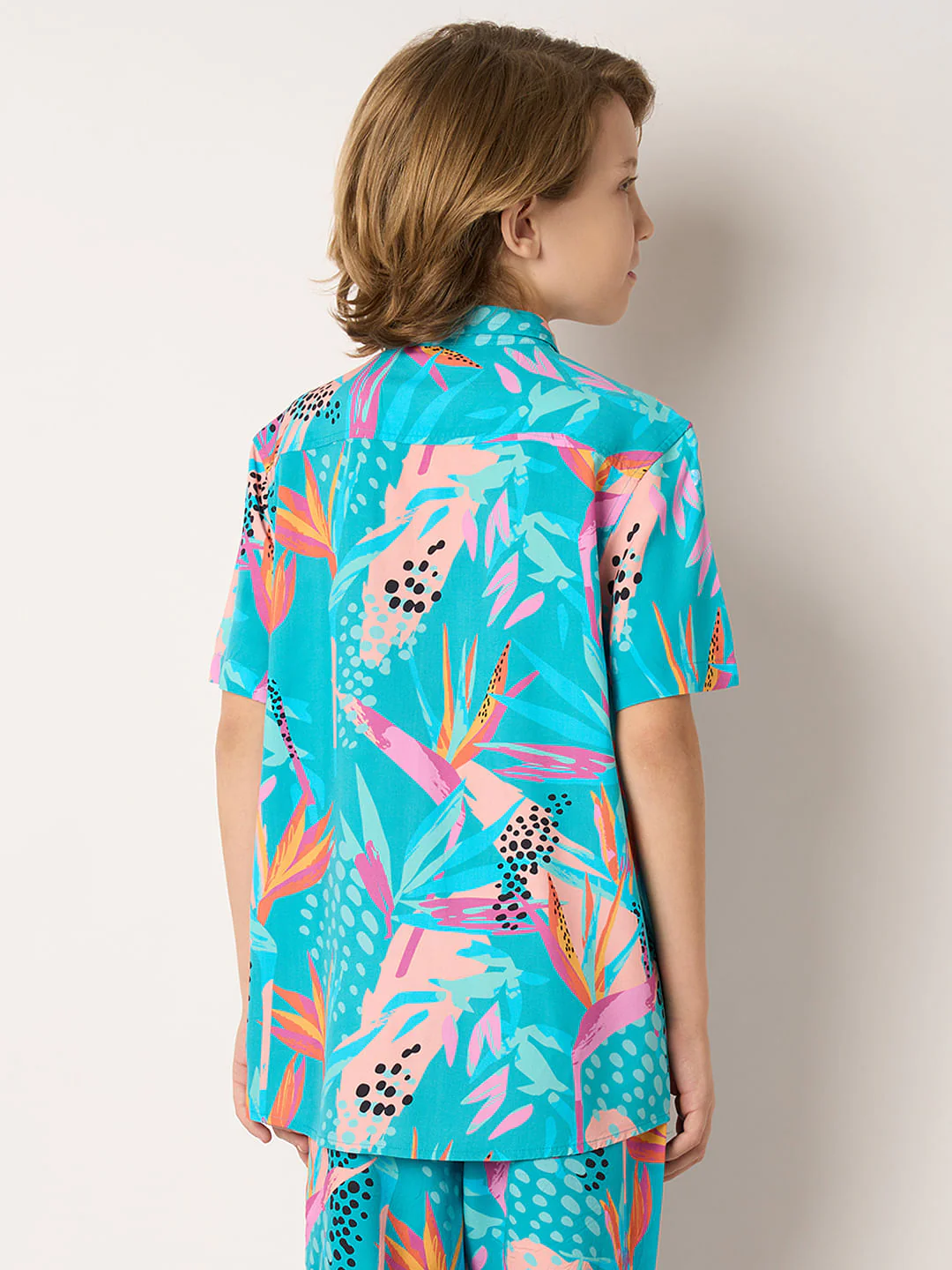 Boys Blue Tropical Print Co-ord Set Shirt - Image 4