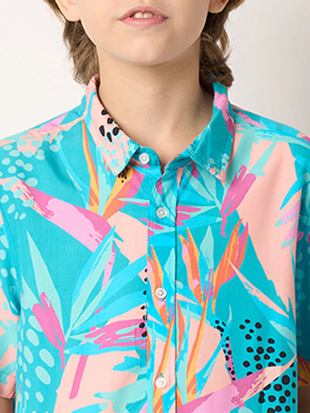 Boys Blue Tropical Print Co-ord Set Shirt - Image 6