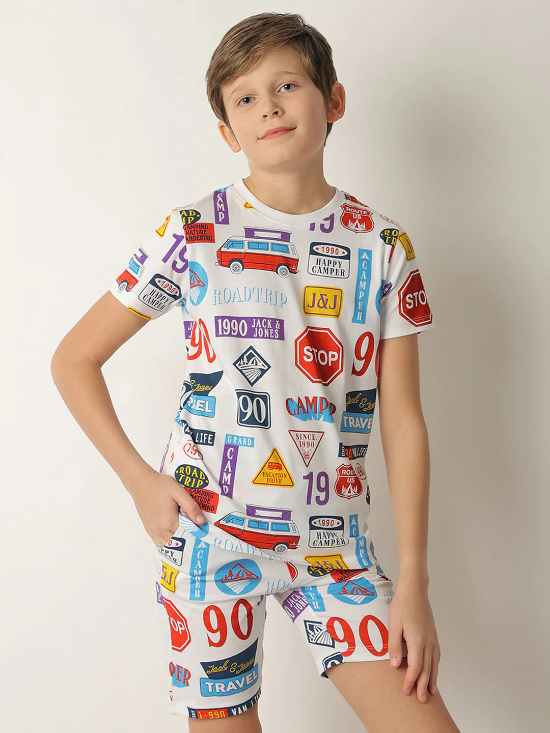 Boys White Sticker Print Co-ord Set T-shirt - Image 2